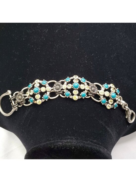 Lucky Brand Jewelry - VTG LUCKY BRAND Statement Bracelet Green and Light Yellow Set In Silver Tone